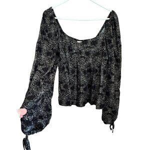 Bloomfield Paisley Smocked Peasant Top L Puff Sleeve Square Neck Boho Milkmaid